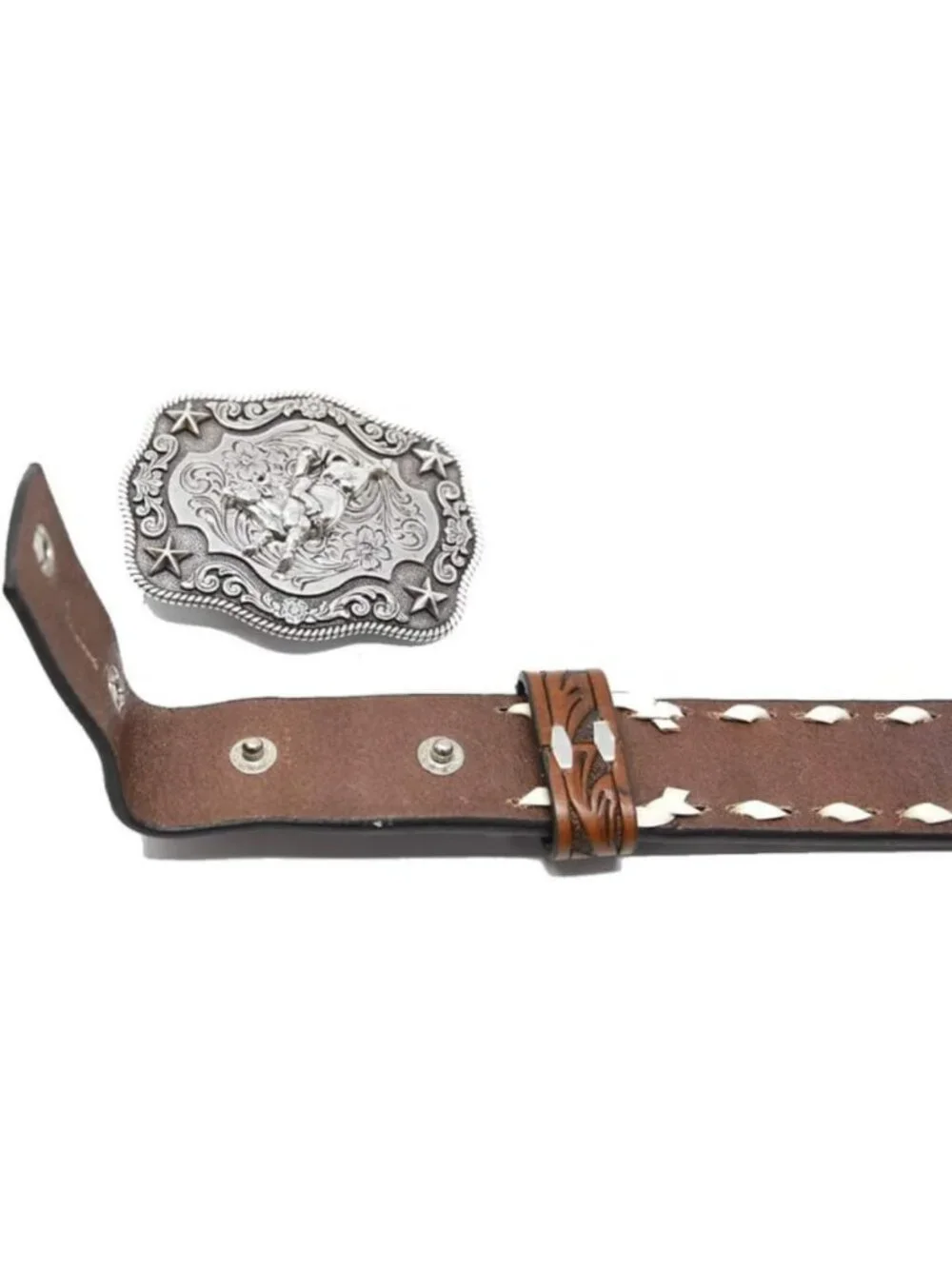 Boys' Brown Floral Tooled Western Boots with Buckstitching & Stylish Buckle